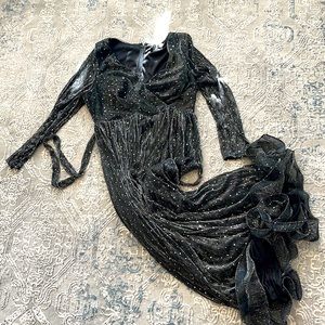 Plus Surplice Neck Glitter Belted Maxi Dress